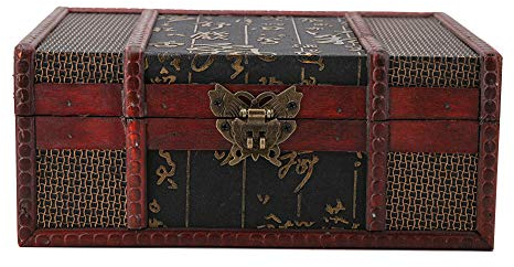 Boîte de Rangement en Bois, 23 X 16 X 10cm Vintage Coffre au Trésor Antique Boîte pour Jouets et Bijoux Décoratifs Coffre de Pirate Très Approprié pour Organiser Une Chasse Au Trésor (Style Chinois)