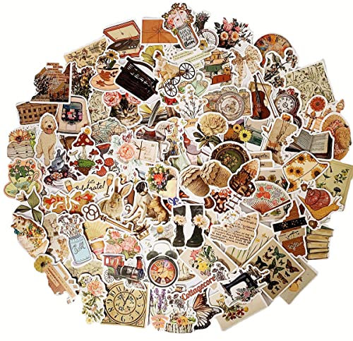 100Pcs Cute Vintage Stickers for Girls Kids, Waterproof Vinyl Stickers Pack for Luggage, Laptop, Scrapbook, Skateboard, Water Bottle, Phone, Korean Aesthetic Stickers