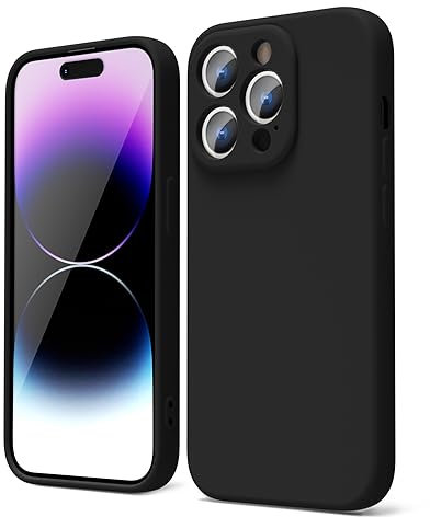 oakxco for iPhone 14 Pro Phone Case Liquid Silicone, Cute Thin Slim Soft Rubber TPU Plain Smooth Gel Cover for Women Girl, Matte Solid Protective & Shockproof, Black