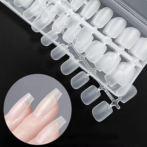 Skexiod Soft Gel Nail Tips, 240 Pcs Upgraded No Filed, Matte Coffin False Press on for Soak Off Nail Extensions