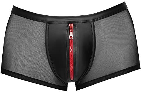 Orion Herren-Pants - erotische Boxer-Shorts für Männer, mit rotem Front-Reißverschluss, Power-Net, angenehmes und rutschfestes Tragegefühl, schwarz