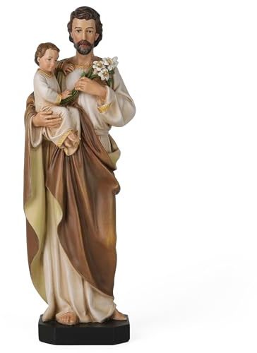 BC Catholic St. Joseph and Child Jesus Statue, Catholic Saint Figure, Religious Gift for Father's Day, Inspirational Indoor Home Decor, 10 inches H, Hand Painted by Buildclassic