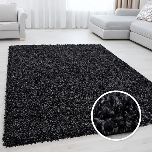 Miovani Hochflor Teppich 300x400 cm Anthrazit - Besonders weicher Shaggy Teppich in vielen Farben & Größen für Dein gemütliches Zuhause - Teppich Wohnzimmer & Schlafzimmer