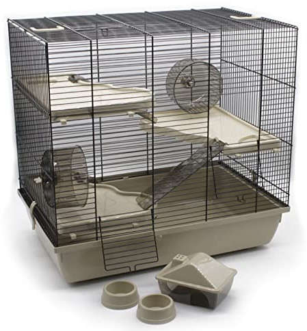 ZooPaul Premium Nagerkäfig XXL Kleintiere blau inkl. Zubehör 60x36x54 cm Maus Hamsterkäfig (beige)