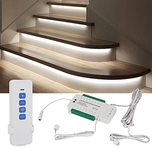 WMLBK LED Treppenstufenbeleuchtung mit Bewegungsmelder,LED Treppensensor Licht Komplettes Treppenlichtset Schritt Licht LED-Treppenlichtleiste - 16 Stufen (Weißes Licht 4000K)