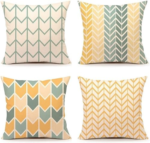 TIDWIACE Orange Gelb Kissenbezug 40 x 40 cm 4er Set Outdoor Kissen,Dekokissen Leinen Kissenbezüge Geometrische Muster Kissenhüllen für den Außenbereich Terrasse Garten Bank Wohnzimmer Sofa Dekor…