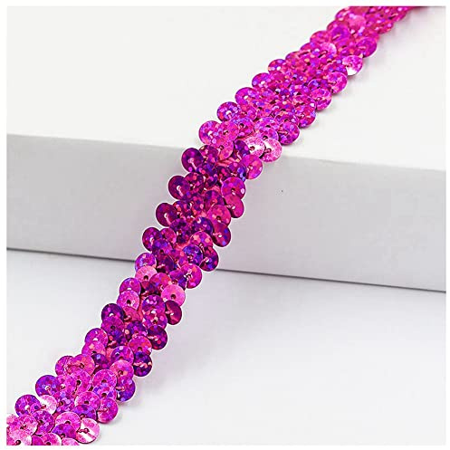 SHTGOI 10 Yards Pailletten Bänder Elastisch Glitzer Paillettenbesatz 2 cm Breite Paillettenband Trim 2-Reihiger Paillettenborte Stoffband für DIY Nähen Kleidung Handwerk Deko Laserrose