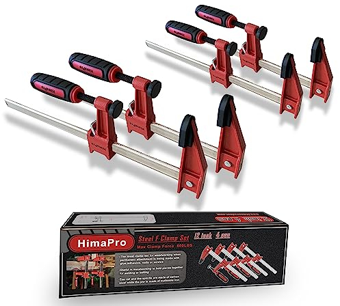 HimaPro 12 Inch Bar Clamp Set, 4 Pack 600 lbs Load Limit Medium Duty Quick Release Steel F Clamp, Ideal for Woodworking, Metalworking, and DIY Projects