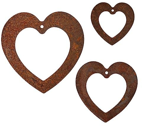 EXTRAVAGANT® Lot de 3 cœurs à suspendre - Décoration de jardin - En métal - Acier rouillé - Résistant aux intempéries - Pour jardin, appartement, amour, cadeau de fête des mères, Saint-Valentin,