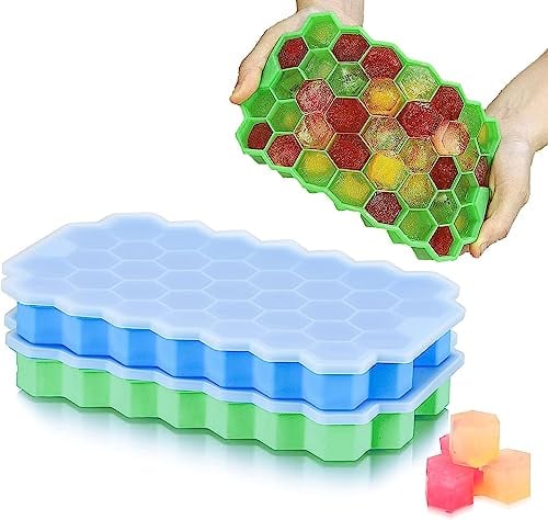 2 Stück Eiswürfelschalen für den Gefrierschrank mit Deckel, Silikon Eiswürfelform mit 37 Gittern und Deckel für kleine Eiswürfelformen, leicht herausnehmbare Eisform in Organizer-Behältern Cocktailbar