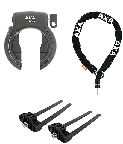 Axa Rahmenschloss Defender abziehbar/nicht abziehbar + Kette wählbar + MSZweirad Befestigung (Schloss (Schlüssel abziehbar), Kette RLC Plus 140/5,5)
