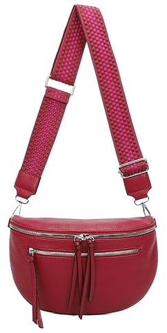 ITALYSHOP24 Damen Tasche Umhängetasche Brusttasche Muster Gürtel Bauchtasche Crossbody Gürteltasche Hüfttasche Crossover Bodybag Schultertasche Handytasche Leder Optik Pink M
