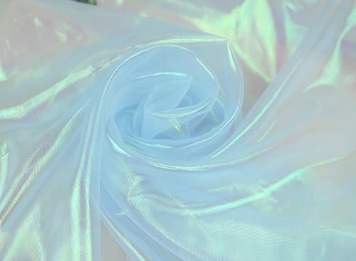 Organzastoff zum Nähen Meterware, 500cm x 150cm Bunte Glitzer Organza Tüllstoff Tüll Dekostoff zum DIY Basteln Bekleidung Tüllrock Gardine Schals Vorhänge Tischdecken Hochzeit Party Deko,Hellblau