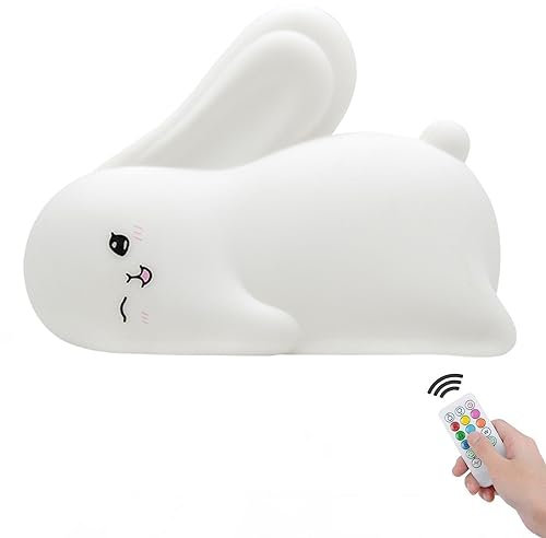 xinjinhju Nachtlichter Nachttischlampe Schlafzimmerlicht Kinderlampe dekorative Lampen - bruchfest, augenschonend, verstellbare Helligkeit, Farbe und Zeiteinstellung - PaPa Kaninchen