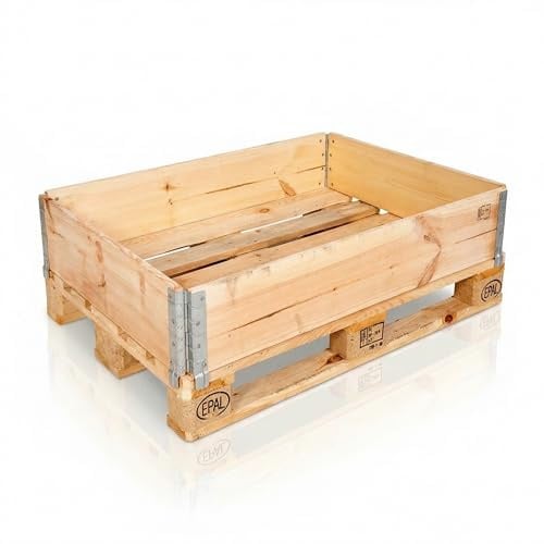 Abrollwerk 4er Set Holzaufsatzrahmen 1200x800x195 mm – Stapelrahmen für Europaletten – Hochbeet Gartenbeet Bausatz – Faltbar & IPPC behandelt – Palettenkragen Massivholz