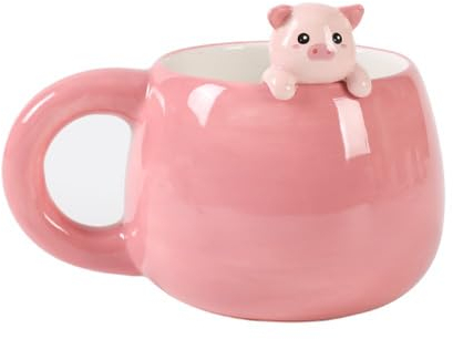 I-TOTAL® - Taza de cerámica con animales de cerámica en el borde, taza para té o café (PIGGY) 450 ml