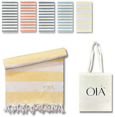 OIÁ Gelb Hamamtuch Strandtuch XXL Strandhandtuch sandfrei Pestemal Fitnesstuch Yoga Decke Duschtuch Saunatuch Fouta Handtuch Badetuch Saunahandtuch Herren Damen 100% Baumwolle