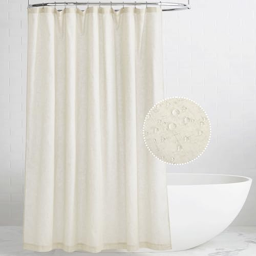 PONY DANCE Tenda Doccia Antimuffa Lavabili 180 x 200 cm in Lino Impermeabile Vasca da Bagno con 12 Ganci, Beige