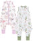 Chilsuessy Baby Schlafsack mit Füßen 2er Pack 1.5 Tog Kinder Ganzjahres Schlafsack 100% Baumwolle Baby Schlafsack mit Beinen, Erdbeer Kaninchen + Frühlingsmagpie, 90cm/Baby Höhe 95-105cm