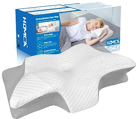 HOMCA Nackenkissen Kopfkissen, Memory Foam Kissen Ergonomisches Kopfkissen Pillow für Rücken, Seiten und Bauchschläfer, 60 x 35 x 11/13 cm - Grau