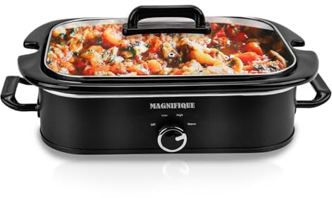 INDY VAC Olla de cocción lenta de 4 cuartos de galón con ajuste manual de caliente, perfecto para cocina pequeño electrodoméstico para cenas familiares, apto para lavaplatos, negro
