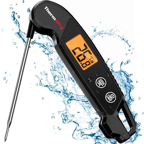 ThermoPro TP603B Digital Meat Thermometer for Kitchen, IPX6 Waterproof Food Thermometer with Temperature Probe for BBQ, Instant Read Cooking Thermometer with Backlit LCD for Jam Oil