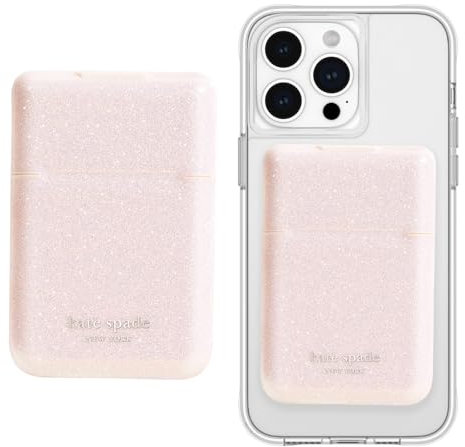 Kate Spade New York Magnetic Flip Phone Wallet/Card Holder - Compatible with MagSafe Phones and Cases - That Sparkle Pink