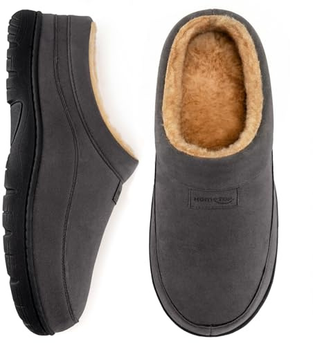 HomeTop Men's Moccasin Slippers Indoor House Shoes Grey, 6-7 UK