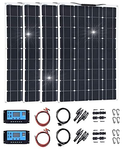 Kit de panneaux solaires portables 1200 W, avec contrôleur de charge (40 A), 4 panneaux solaires monocristallins flexibles de 300 W pour chargement de batterie 12-24 V, batterie de voiture