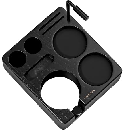 Normcore Espresso-Stopfstation, echtes amerikanisches schwarzes Eschenholz, Kaffeestampfer, Verteiler, WDT, Pucksieb, Siebträgerhalter, Ständer, massives schwarzes Eschenholz für 58 mm