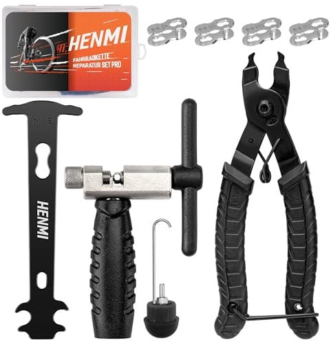 HENMI Kettennieter Fahrrad, Kettenzange, Kettenlehre und 4 Paar Kettenschloss Fahrradkette Reparatur Set Pro für 6-12 Fach Fahrradkette Werkzeug