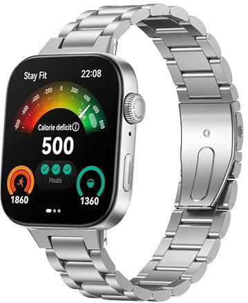 GIOPUEY Bracelet Compatible avec Huawei Watch Fit 3/4/4 Pro, Acier inoxydable Sangle Bracelet [Résistant à l'usure] - silver