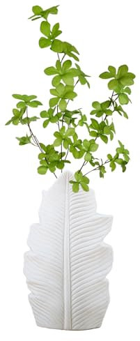 Belupai Leaf Shape Ceramic Vases, Modern Geometric Decorative Vases, Monstera Tropical Palm Shaped Porcelain Vase for Centerpieces Kitchen Office or Living Room Home Decor (S)
