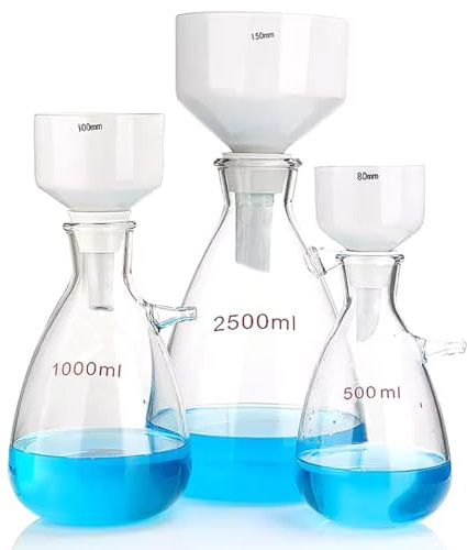 Kit di filtrazione sottovuoto di laboratorio con tubo di gomma, vassoio di gomma, fiasco filtrante e imbuto Buchner. (2500ML)