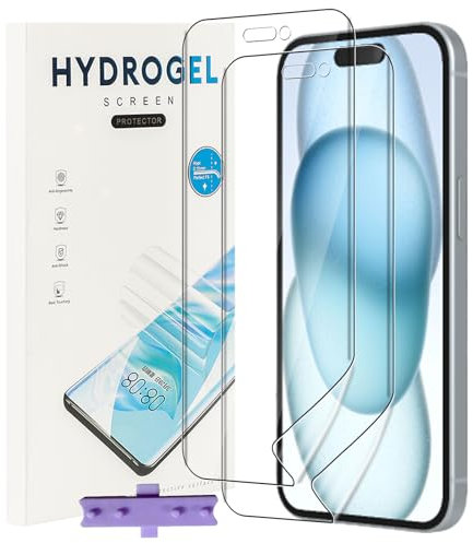 NUCNOK 2 Stück Schutzfolie für iPhone 16,Weiche Flexibilität Hydrogel Folie mit Positionierhilfe,Fingerabdruck-ID Unterstützen,Kratzfest Keine Blasen