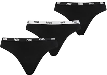 PUMA 3er Pack Damen Unterwäsche Slip Iconic Strings, Wäschegröße:L, Artikel:-200 Black