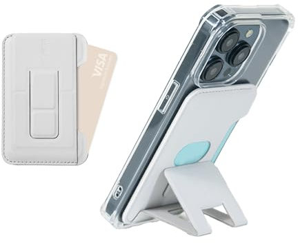 ergomi Mag-Safe Wallet Stand for iPhone 16/15/14/13/12, Magnetic Card Holder with Adjustable Multi-Angle Kickstand, Side-Opening Card Slot, Dual Magnetic Rings, – Grey