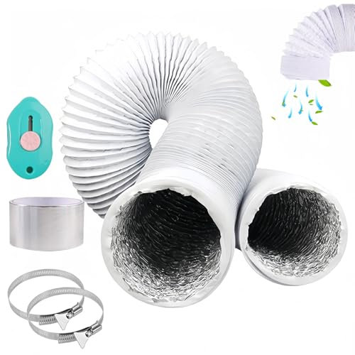 Dryer Vent Hose White Aluminium PVC Ventilation Air Ducting Flexible Hose 125mm - 4.9 inch Ducting with Hose Clamps for Tumble Dryer Cooker Hood Kitchen Bathroom Extractor Fan Air Conditioner - 4.7M