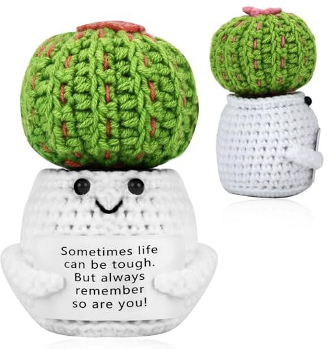 Tmtains Regalo positivo all'uncinetto con cactus divertente supporto emotivo fatto a mano in peluche regali per donne colleghi amici mini incoraggiamento per la salute mentale incoraggiamento