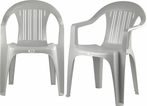 Catergold Plastic Garden Chair Grey Stackable with Vertical Slat Low Back Design Indoor and Outdoor Use Suitable for Patio Parties Picnics or Camping (Grey - 2 Chair Set)