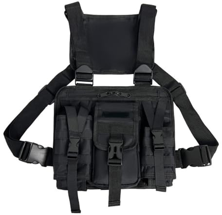 DONGKER Taktische Brusttasche, wasserdichte Tactical Chest Rig Pack mit Muti-Taschen, verstellbarem Radio Walkie Talkie Tragetasche zum Laufen, Wandern, Trainieren, Spazierengehen, Jagen, Angeln