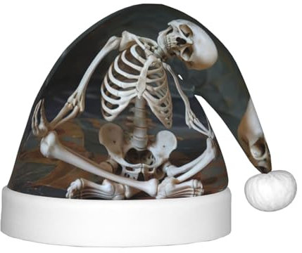 HTTUP Skeletons Yoga Print Outdoor Weihnachtsmütze Unisex Xmas Party Santa Beanie Mütze - Xmas Zubehör Geschenk