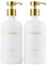 Janxin Lot de 2 Flacon Pompe Verre, Bouteille Récipient pour Savon Liquide, Lotion, Shampooing Douche, avec Coussinet de Protection en Silicone Antidérapant (Bouteille Blanche avec tête dorée)