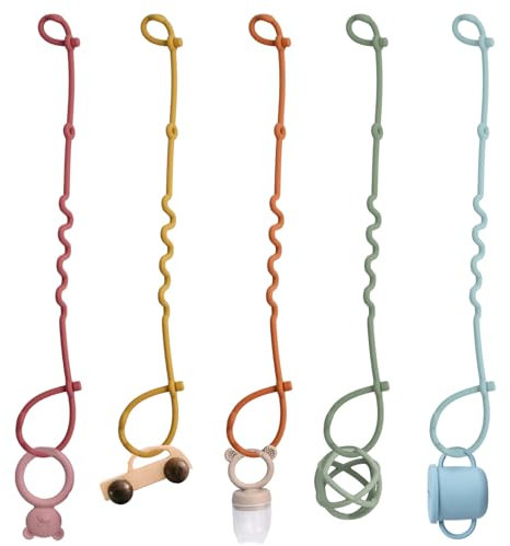 5 Piezas Cadenas para Chupetes de Silicona, Correas Ajustables de Seguridad para Juguetes, Prendedores Cordón Chupete Bebe, Cinturones de Seguridad para Cochecitos, Cunas y Tronas