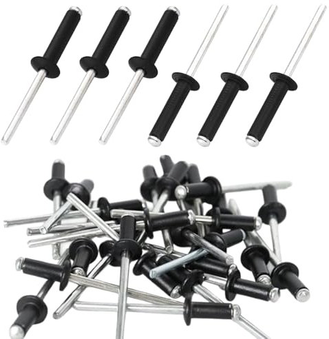 Pamtns 100 Pezzi Rivetti in Alluminio con Testa Larga Rivetti Ciechi in Alluminio Neri Rivetti Pop Ciechi Rivetti a Testa Bombata Rivetti a Strappo Neri per Metallo Legno Plastica 4.8mm x 13mm