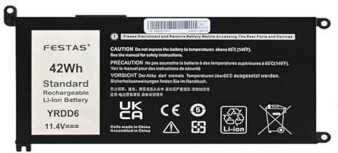 11.4V 42Wh YRDD6 1VX1H Batterie Compatible avec Dell Inspiron 3310 5481 5482 5485 5491 5591 2-in-1 3493 3582 3593 3793 5584 5493 5585 5594 5598 Vostro 3580 5490 5581 Series