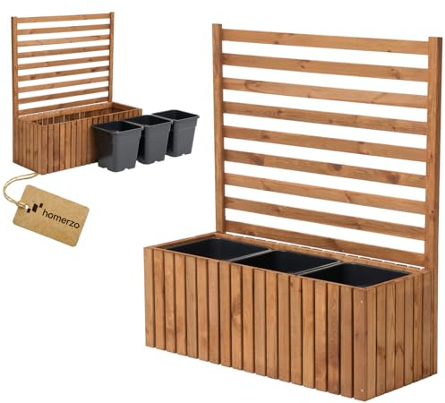 Pflanzkübel mit Rankgitter Spalier mit Pflanzkasten Blumenkasten aus Holz für Garten Balkon Terrasse Hochbeet mit 18L Kunststoff-Pflanzeneinsatz (vertikal-braun, 98x36x35 H115)