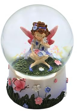 Dekohelden24 Schneekugel, Schüttelkugel, Fabelwesen - Schneekugel, Schneekugel mit Blumenmädchen, Elfenkugel mit Blumen, Feenkugel zum Schütteln mit bunten Glitter und Blumen, L/B/H 6 x 6 x 9 cm.