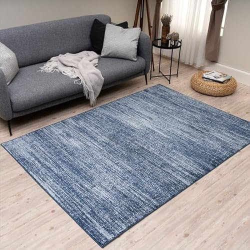 THE RUGS Montana Rug - Modern & Vintage Low Pile Area Rugs Living room, Bedroom, Kitchen, Soft Low Pile, Pet-Friendly, Easy to Clean [Abstract Navy, 160x230 cm]