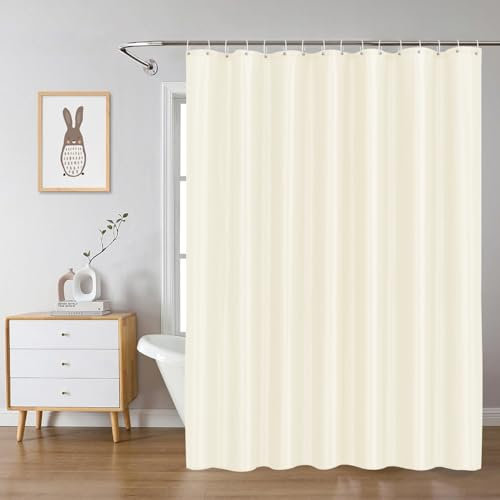 LUKDUNG 240x200 Badevorhang Polyester Textil, Duschvorhang Anti-schimmel für Badezimmer, Vorhang für Badewanne Dusche aus Stoff Wasserdicht Waschbar, Shower Curtain mit 16 Haken Beige